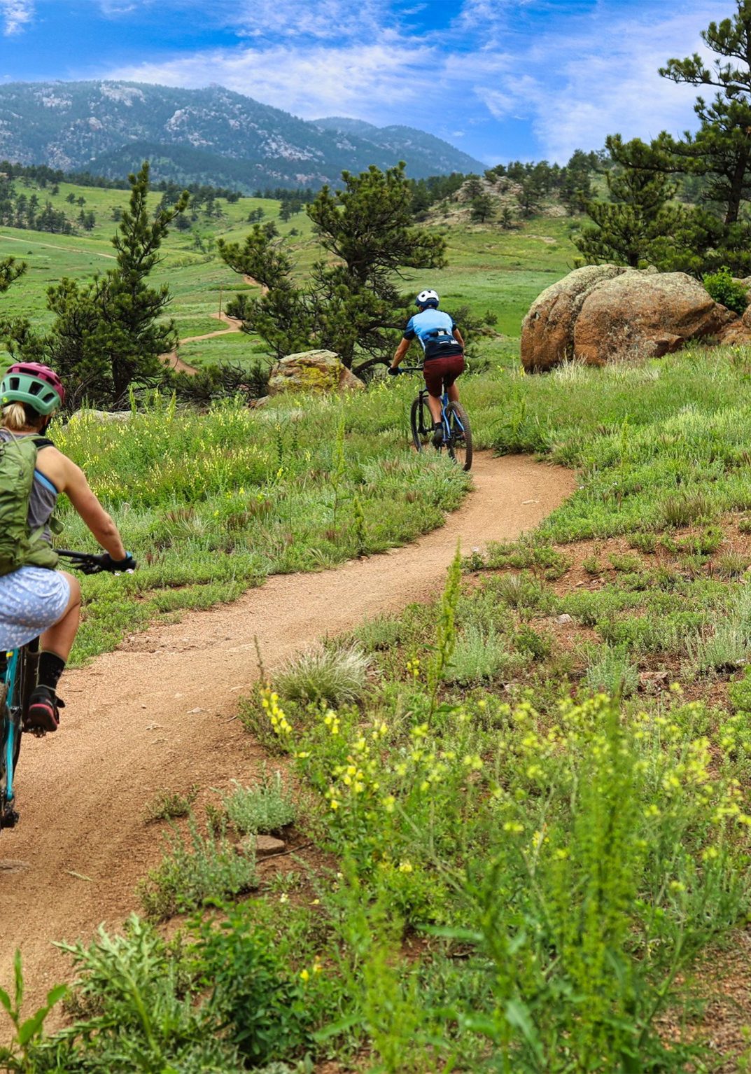 Mountain bikers at Boulder County, Colorado's Hall Ranch Open Space